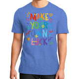 District T-Shirt (on man) Heather blue neveragaintobemade