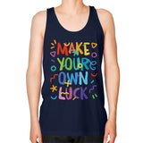 Unisex Fine Jersey Tank (on man) Navy neveragaintobemade