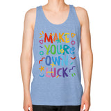 Unisex Fine Jersey Tank (on man) Tri-Blend Blue neveragaintobemade