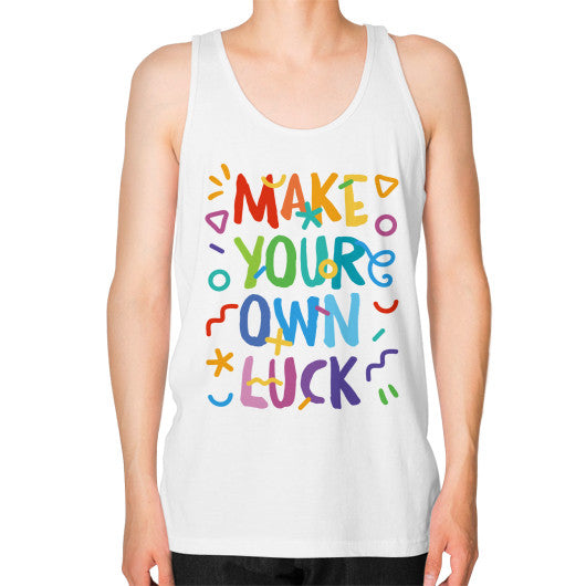 Unisex Fine Jersey Tank (on man) White neveragaintobemade