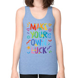 Unisex Fine Jersey Tank (on woman) Tri-Blend Blue neveragaintobemade