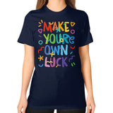 Unisex T-Shirt (on woman) Navy neveragaintobemade