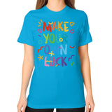 Unisex T-Shirt (on woman) Teal neveragaintobemade