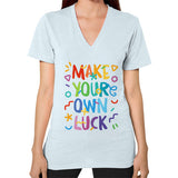 V-Neck (on woman) Light blue neveragaintobemade