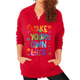 Zip Hoodie (on woman) Red neveragaintobemade