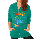 Zip Hoodie (on woman) Tri-Blend Vintage Green neveragaintobemade